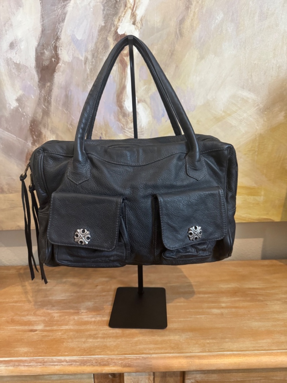 Tylie Malibu Black Pebble Leather Satchel/Tote Bag w/ Dust Bag Y2K